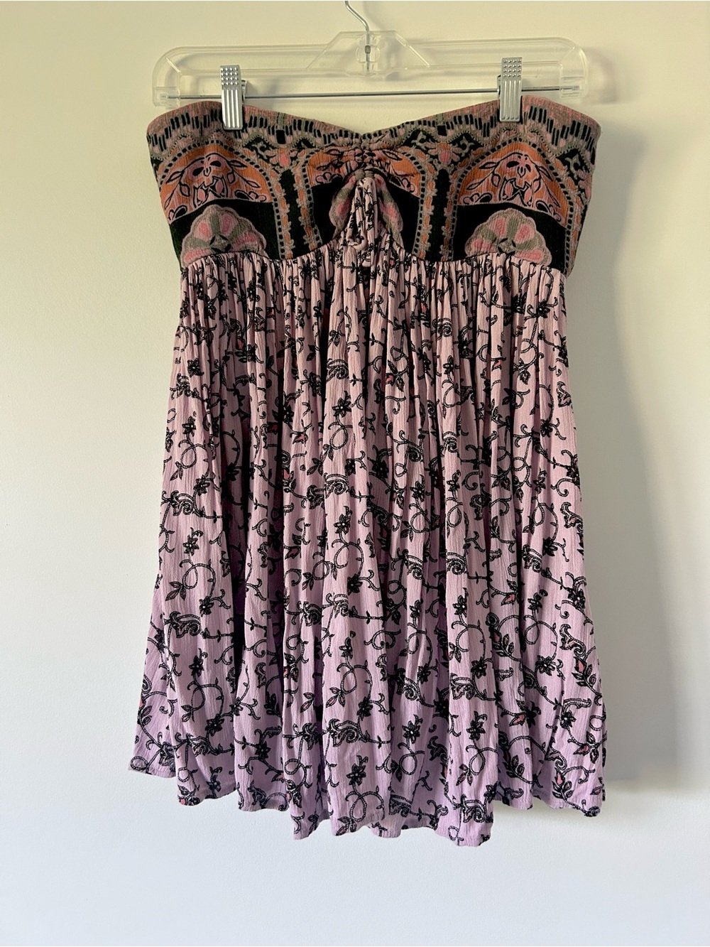 Free People Strapless Boho Print Romper Pink Green Tie Back Size S